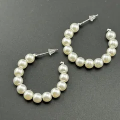 【新品】アクセサリー ピアス フープ シルバー×ホワイト カラー 大きめ キレイ シンプル◆