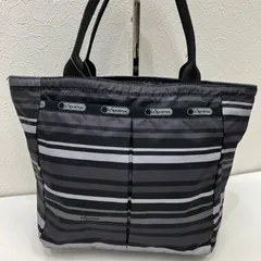 6970　LeSportsac　レスポートサック　ハンドバッグ　トートバッグ　ミニバッグ　総柄　黒　ブラック　グレー　チャコール　ボーダー　モノトーン　ポーチ付き