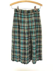 レディース 古着 50s コの字 タータン チェック ウール プリーツ スカート ミモレ丈 S位 古着 