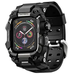 ULTIMAL コンパチブル Apple Watch バンド アップル ウォッチ バンド ケース 一体型 TPU/TPE 耐衝撃 滑り止め 耐久性 落下防止 (ブラック・ブラック, 44mm) 1