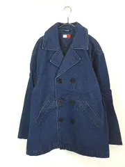 古着 90s TOMMY JEANS アンカー ボタン ダブルブレスト インディゴ デニム Pコート L 古着 