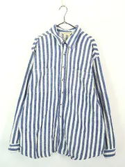 古着 80s St John's Bay ブルー × ブラック ストライプ ヘビー フランネル シャツ ヘビネル XL位 
