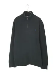 古着 Polo Ralph Lauren ワンポイント ソリッド ハーフジップ 裾リブなし ハイゲージ コットン ニット セーター 黒 L 古着 