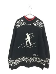 古着 90s LAUREN Ralph Lauren スキー ノルディック柄 ハイネック リネン コットン ニット セーター XXXL 古着 