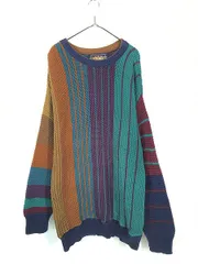 古着 90s USA製 CHAPS Ralph Lauren マルチ ストライプ ローゲージ コットン ニット セーター XL 古着 