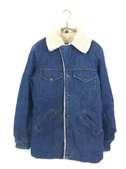 古着 70s USA製 Wrangler 「Wrange Coat」 濃紺 デニム ボア ランチ ジャケット Gジャン S 