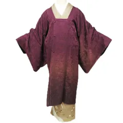 道行コート コート 着物 中古 正絹 リバーシブル 反端付き 地模様 花模様 暈し 茶系色 黒色 身丈97cm 裄64.5cm きもの北條 A1201-4