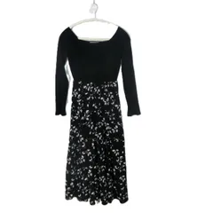 ANDEMIU アンデミュウ 花柄切り替えワンピース長袖 ブラック フリーサイズ 〇◇