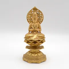 金運！魔除け！祈祷済！魂入り木製　本物の仏像　阿弥陀如来様　観音菩薩　勢至菩薩 脇士 観音菩薩+勢至菩薩【金箔金泥仕上】品番W-8（阿弥陀如来 5寸 金箔