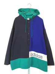 古着 80s adidas クレイジー パターン BIG トレフォイル ハーフ スナップ スウェット パーカー L 古着 