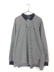 古着 Polo Ralph Lauren 白×黒 ボーダー コットン ニット 長袖 ポロシャツ ロンポロ XL 古着 