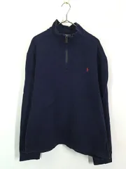 古着 Polo Ralph Lauren ワンポイント ソリッド ハーフジップ 裾リブなし ハイゲージ コットン ニット セーター 紺 XL 古着 