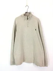 古着 Polo Ralph Lauren ワンポイント ソリッド ハーフジップ 裾リブなし ハイゲージ コットン ニット セーター アイボリー XL 古着 