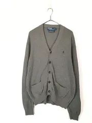 古着 Polo Ralph Lauren ワンポイント ソリッド 上質 ピマコットン ライト ニット カーディガン グレー L 古着 