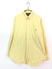 古着 90s Ralph Lauren 「BLAIRE」 黄×白 ストライプ ポケット付 BD シャツ L 古着 