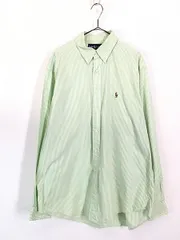 古着 90s Ralph Lauren 「CLASSIC FIT」 薄緑×白 ストライプ BD シャツ 16 1/2 古着 