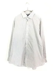 古着 Polo Ralph Lauren 「REGENT CUSTOM FIT」 白×黒 ストライプ ワイドカラー シャツ 17 1/2 古着 