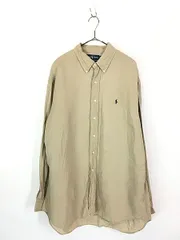 古着 90s Ralph Lauren 「BLAKE」 ワンポイント ソリッド シルク リネン BD シャツ ベージュ XL 古着 