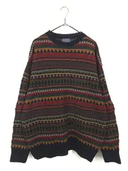 古着 80s USA製 Pendleton 民族 ネイティブ ボーダー ヘビー ウール ニット セーター L 