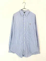 古着 90s Ralph Lauren 「CLASSIC FIT」 水色×白 ストライプ BD シャツ L 古着 