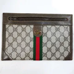 【中古】GUCCI オールドグッチ ポーチ クラッチバッグ シェリーライン GG×PVCレザー×ブラウン