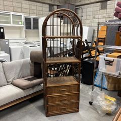 ヴィンテージ ラタン アーチ型 シェルフ 3段チェスト 籐家具