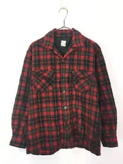 古着 60s 日本製 Penney's Towncraft レッド チェック 開襟 ウール ボックス シャツ M 