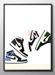 12845ナイキ アート スニーカー A3 サイズ ポスター アート おしゃれ 絵画 インテリア 北欧 イラスト マット紙 艶消し アートパネル 額 フレーム デザイン 壁掛け ギフト 新築祝い ディスプレイ 