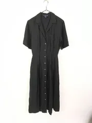 レディース 古着 90s Ralph Lauren 無地 ソリッド 開襟 半袖 ブラック リネン ワンピース ロング丈 M位 古着 