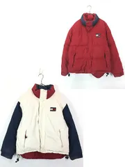 古着 90s TOMMY HILFIGER フラッグ パッチ リバーシブル ダウン ジャケット M 古着 