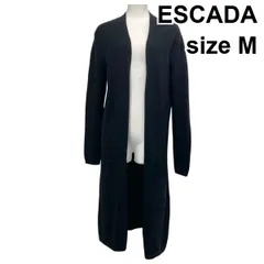 ◆ エスカーダ ESCADA ロングカーディガン コーディガン ニット 長袖 オープンフロント 黒 ウール混 カシミア混 M 9号 レディース S5Y107