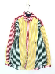 古着 90s TOMMY HILFIGER カラフル マルチ ストライプ BD シャツ M 古着 