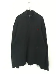 古着 Polo Ralph Lauren ワンポイント ハーフジップ 裾リブなし コットン ニット セーター 黒 XXL 古着 