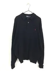 古着 90s Polo Ralph Lauren ワンポイント ソリッド 襟付き コットン ニット セーター 紺 XL 古着 