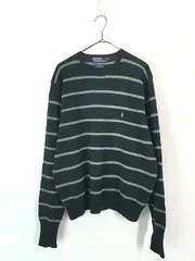 古着 Polo Ralph Lauren 深緑×グレー ボーダー 上質 ラムウール ニット セーター L 古着 