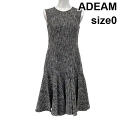 ◆ アディアム ADEAM フィット＆フレアドレス ワンピース 膝丈 ノースリーブ ツイード マーメイド 綿混 毛混 0 S 7号 レディース S5Y129のサムネイル