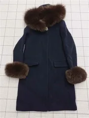 ◇ ⊇ アプワイザーリッシェ Apuweiser-riche フォックスファー付きフードコート ネイビー系 レディース E  【1511100005677】