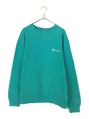 古着 80s USA製 Champion ワンポイント 前V スウェット トレーナー 青緑 XL 古着 