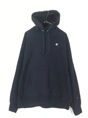 古着 Champion Reverse Weave ワンポイント リバース スウェット パーカー 紺 L 古着 