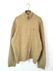 古着 Polo Ralph Lauren ワンポイント ソリッド ハーフジップ ウール ニット セーター ベージュ XL 古着 