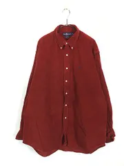 古着 90s Ralph Lauren 「BLAIRE」 ワンポイント ソリッド 太畝 コーデュロイ BD シャツ 赤 XL 古着 