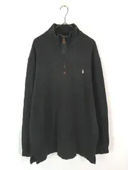 古着 Polo Ralph Lauren ワンポイント ソリッド ハーフジップ 裾リブなし ハイゲージ コットン ニット セーター 黒 L Tall 古着 