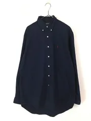 古着 90s Ralph Lauren 「BLAKE」 ワンポイント ソリッド 極細畝 コーデュロイ BD シャツ 紺 M 古着 