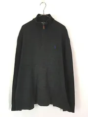 古着 Polo Ralph Lauren ワンポイント ソリッド ハーフジップ 裾リブなし ハイゲージ コットン ニット セーター 黒 L 古着 