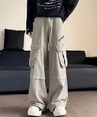 カーゴジーンズパンツ　ウォッシュデニム　ユニセックス　韓国ストリート