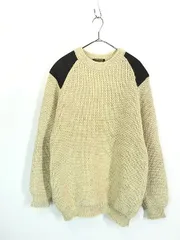 古着 70s Great Britain製 Eddie Bauer 本革 スエード パッチ ローゲージ ウール ニット セーター L 