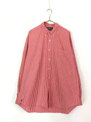 古着 90s Ralph Lauren 「BIG SHIRT」 裾ポニー 赤×白 ストライプ ポケット付 BD シャツ L 古着 