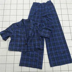 ◇ ⊂ ハレ HARE HAL07155AD チェックセットアップ ジャケット＆パンツ レディース F ブルー系 E  【1511100012064】