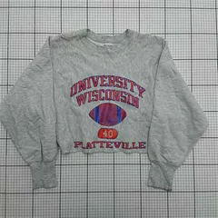 ◇ ⊇ チャンピオン Champion リバースウィーブ UNIVERSITY WISCONSIN クロップドスウェット グレー系 レディース M E  【1511100012378】