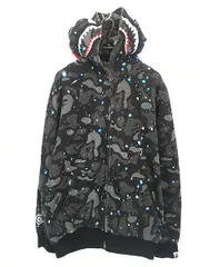 古着 90s A BATHING APE 初期 Space Camo スペース カモ 迷彩 アイパッチ フルジップ スウェット ジャージ シャーク パーカー XL位 